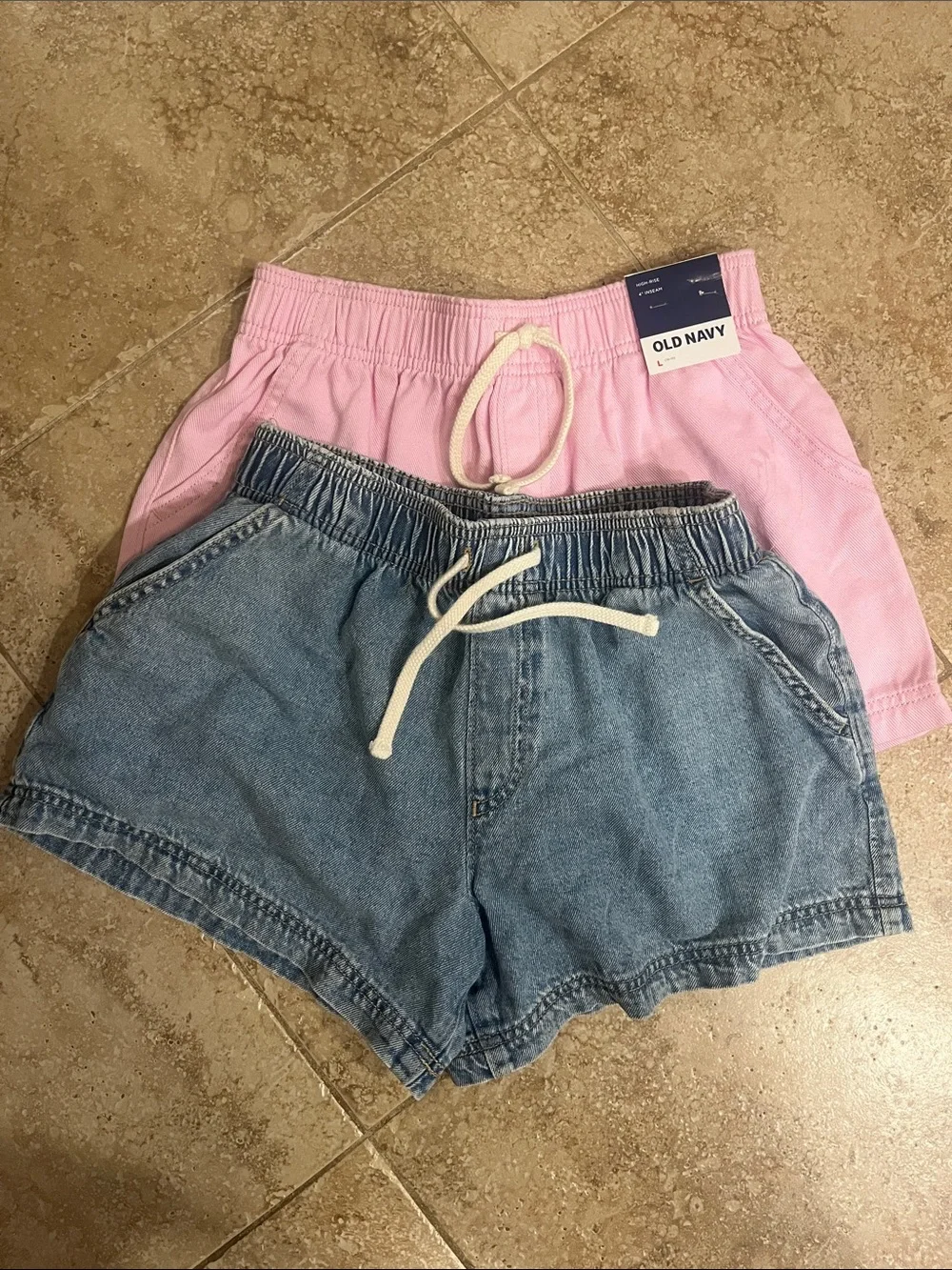 Old Navy Pink and Denim-Blue Kids Drawstring Shorts